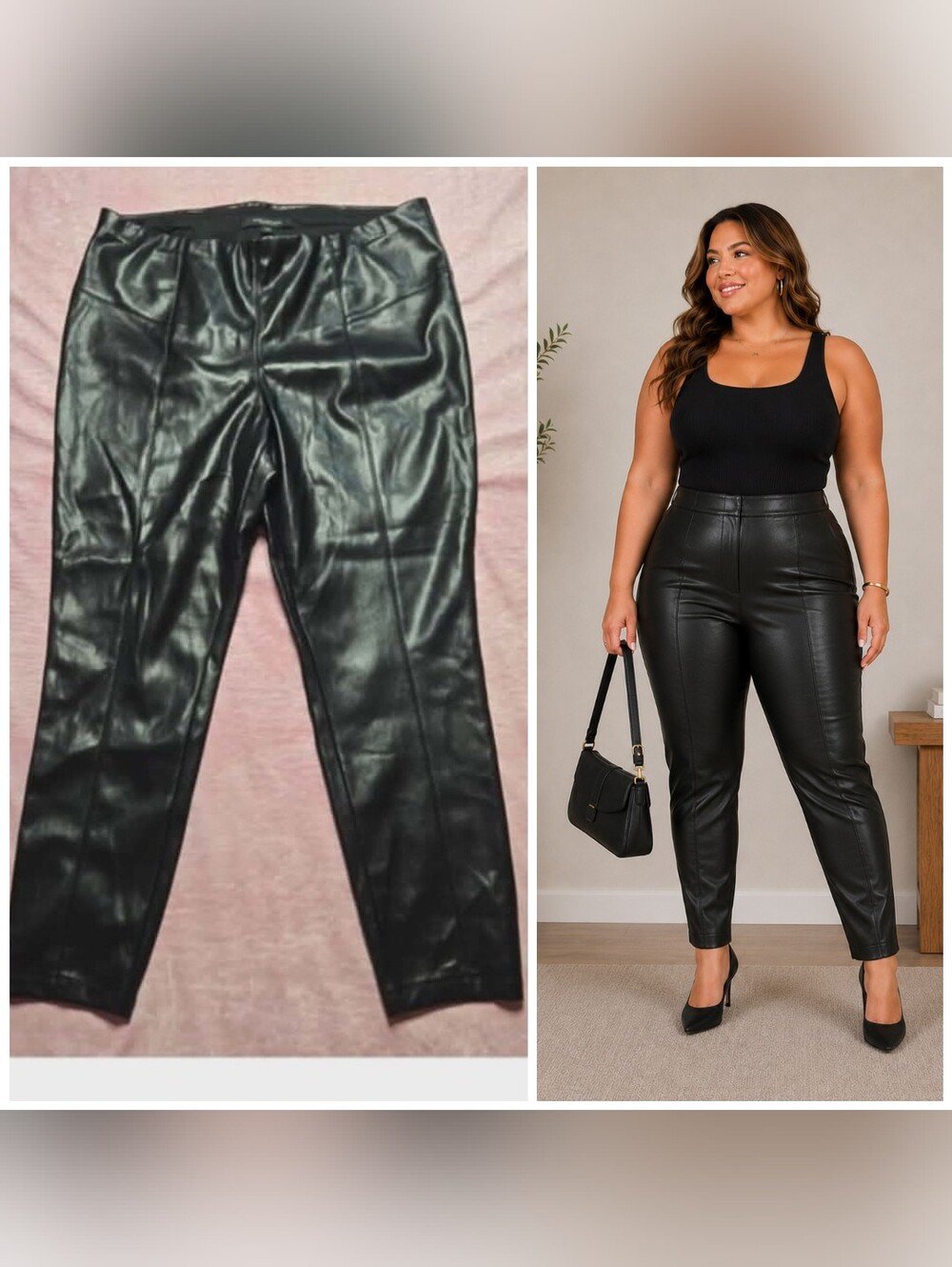 Marc New York Black Faux Leather Pull-On Softshell Pants Size 1x Plus 36x28
